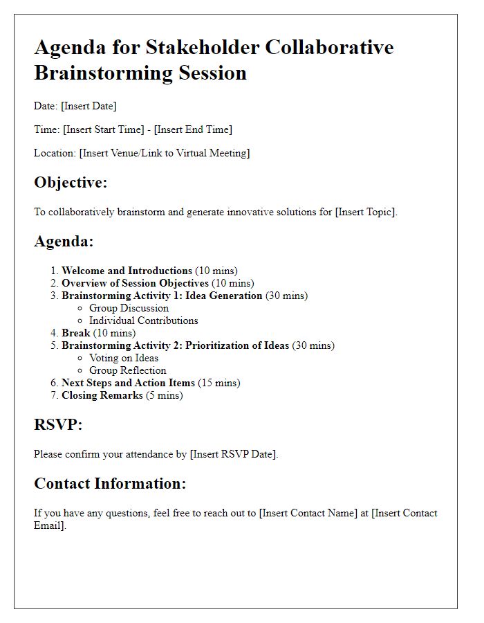 Letter template of Agenda for Stakeholder Collaborative Brainstorming Session