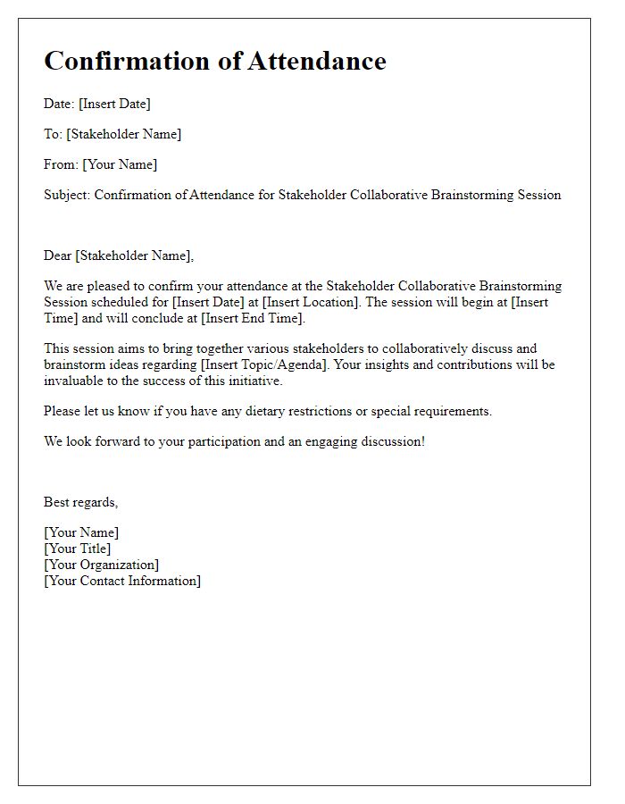 Letter template of Confirmation of Attendance for Stakeholder Collaborative Brainstorming Session