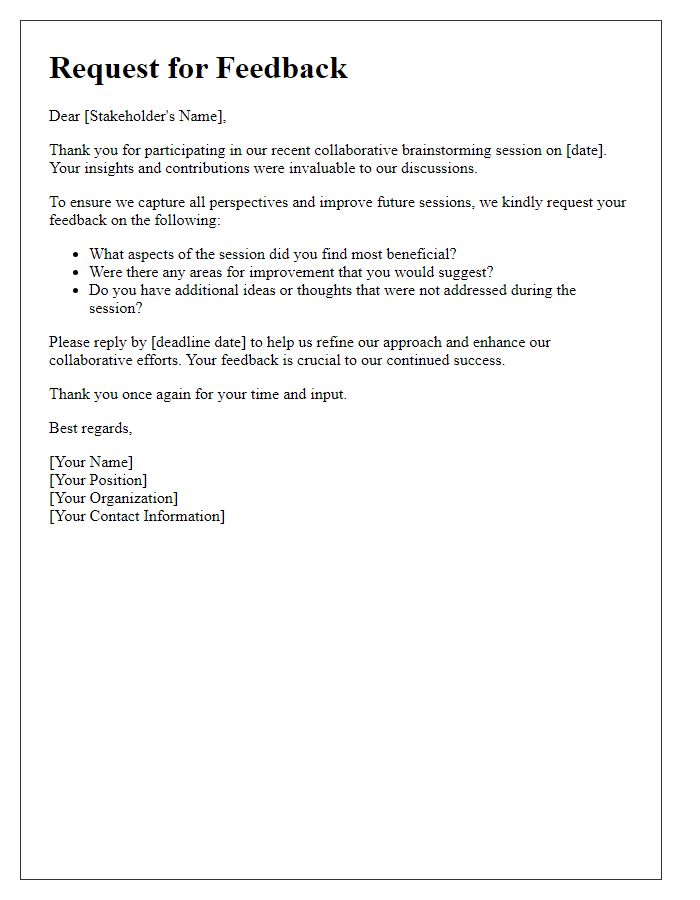 Letter template of Feedback Request after Stakeholder Collaborative Brainstorming Session