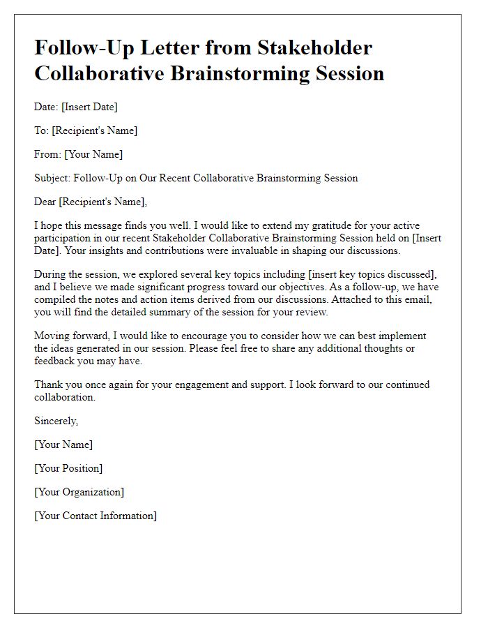 Letter template of Follow-Up from Stakeholder Collaborative Brainstorming Session