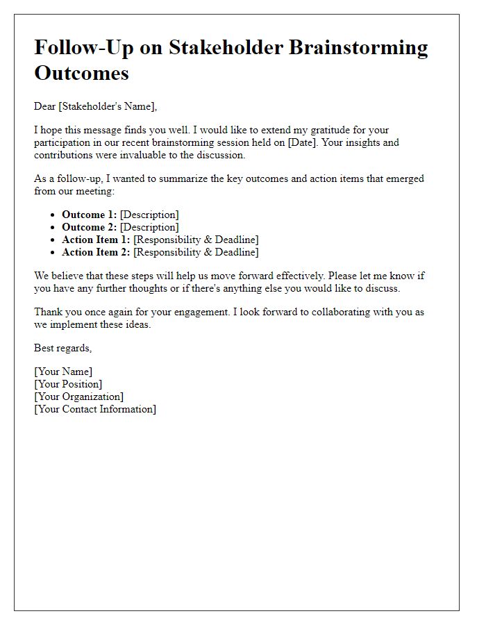 Letter template of follow-up for stakeholder brainstorming outcomes