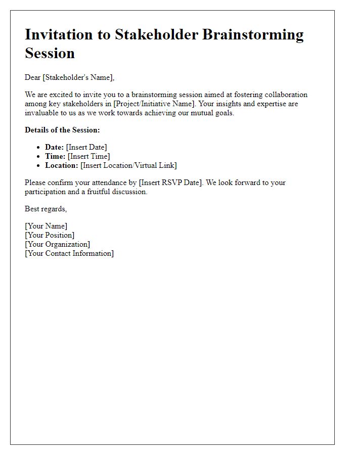 Letter template of invitation for stakeholder brainstorming collaboration