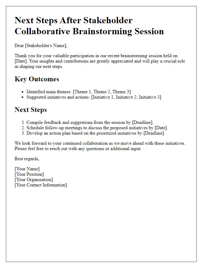 Letter template of Next Steps after Stakeholder Collaborative Brainstorming Session