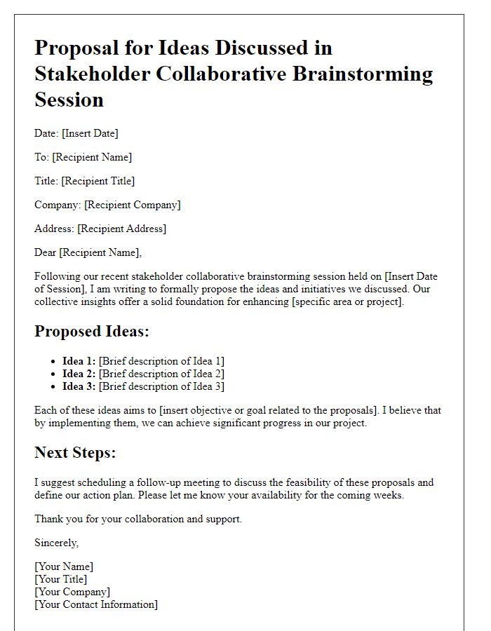 Letter template of Proposal for Ideas Discussed in Stakeholder Collaborative Brainstorming Session