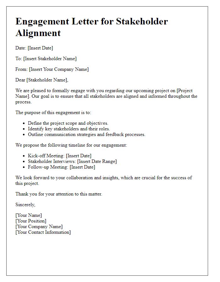 Letter template of engagement letter for stakeholder alignment.