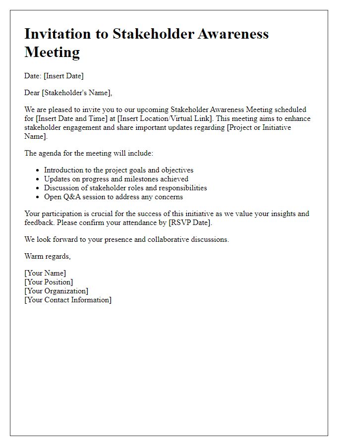 Letter template of introduction for stakeholder awareness meetings.