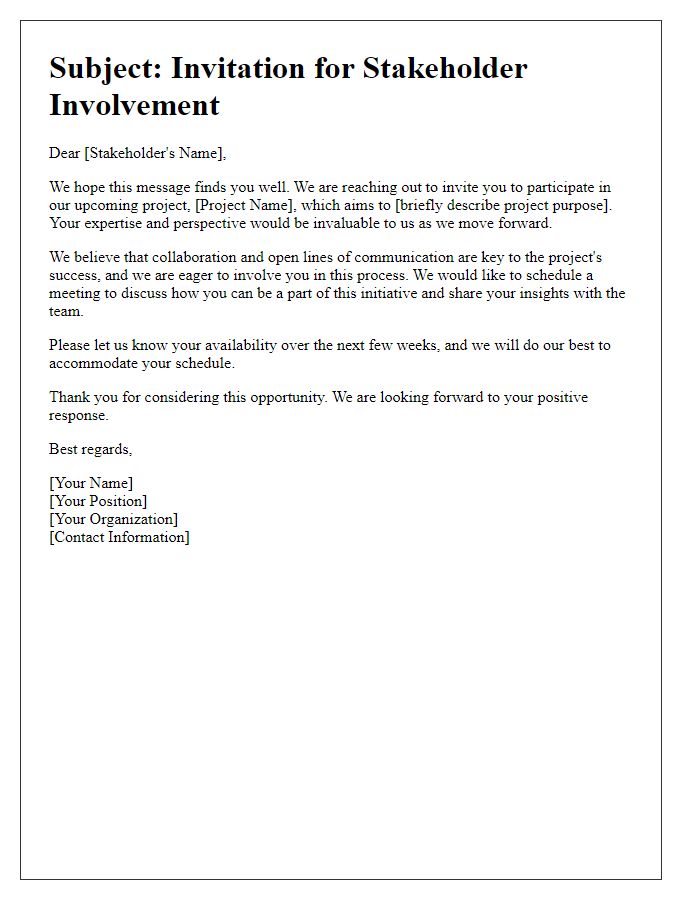 Letter template of opening communication for stakeholder involvement.