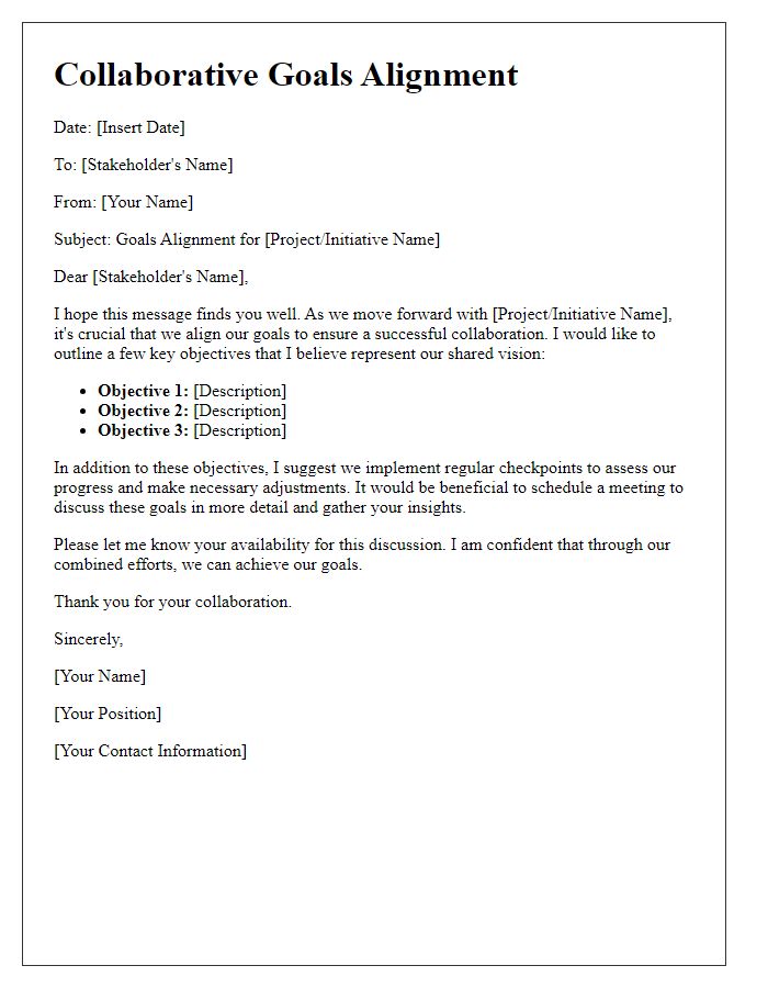 Letter template of collaborative goals alignment for stakeholders