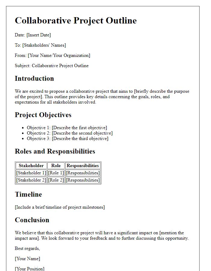 Letter template of collaborative project outline for stakeholders