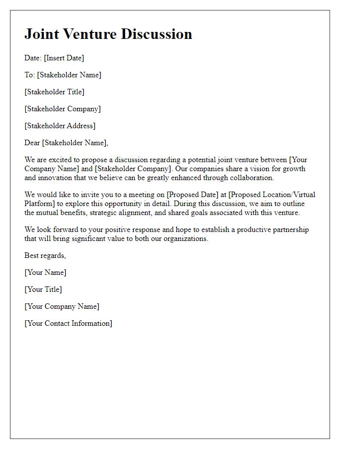 Letter template of joint venture discussion for stakeholders