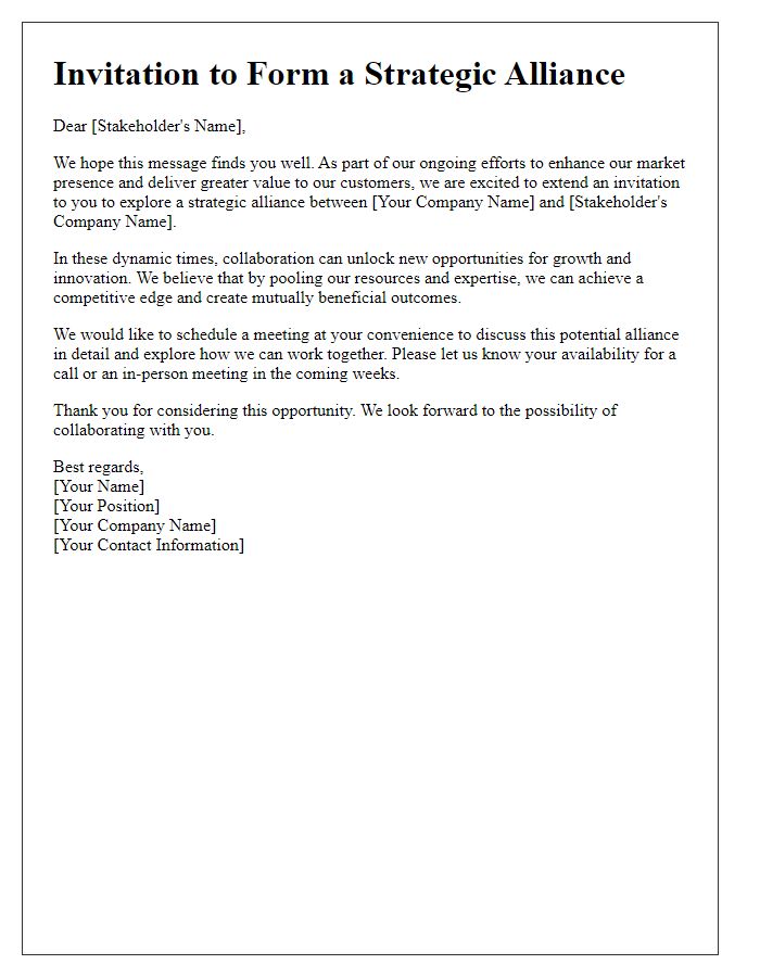 Letter template of strategic alliance invitation for stakeholders