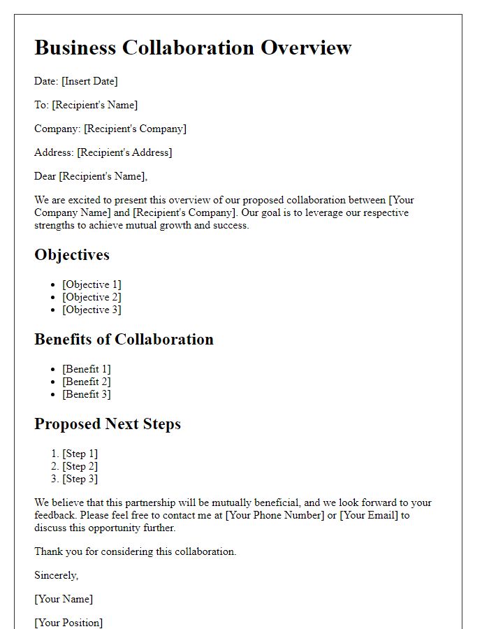 Letter template of Business Collaboration Overview