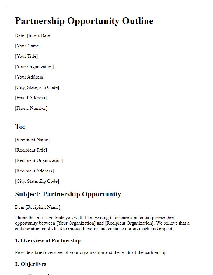 Letter template of Partnership Opportunity Outline