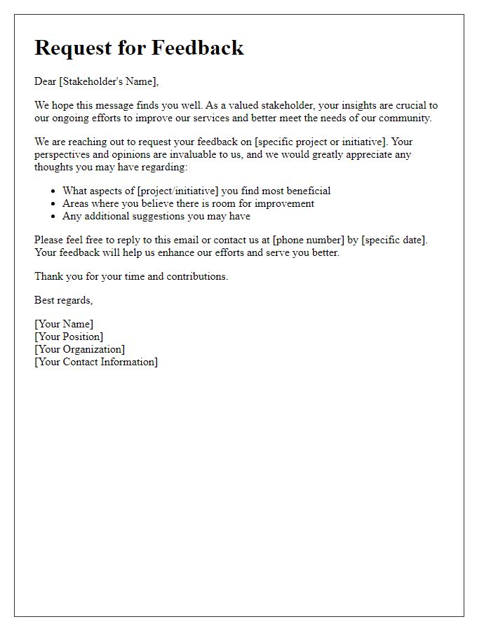 Letter template of stakeholder feedback request