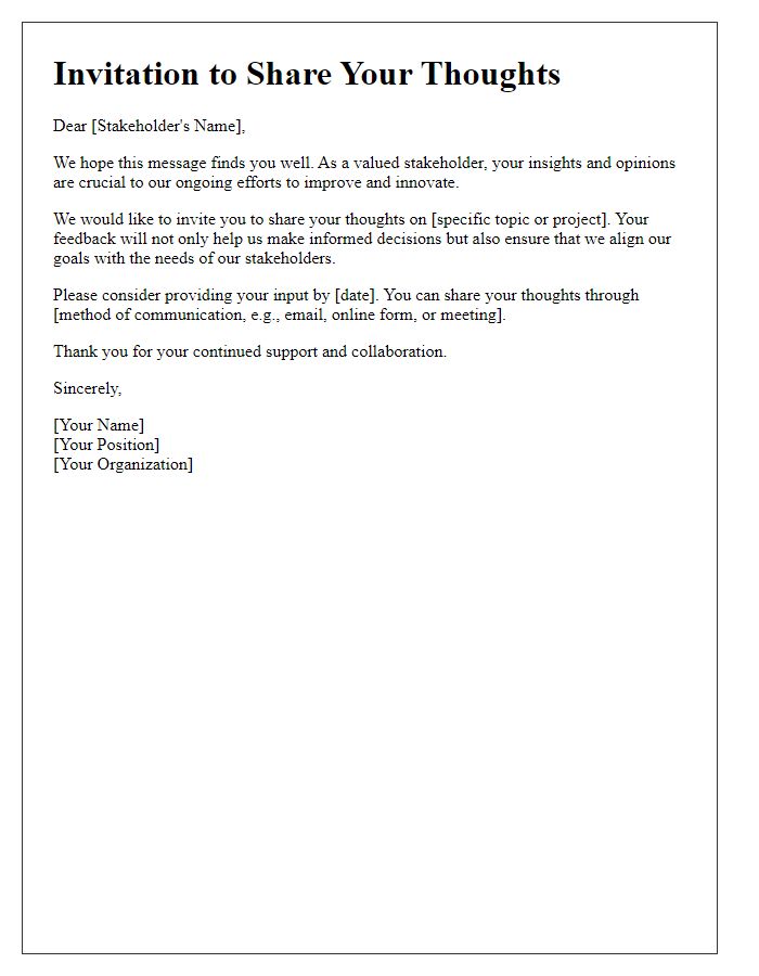 Letter template of stakeholder thoughts invitation