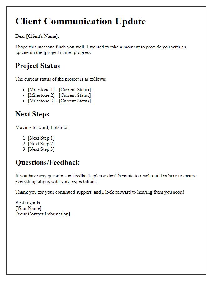 Letter template of freelance client communication update