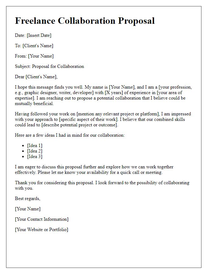 Letter template of freelance collaboration proposal