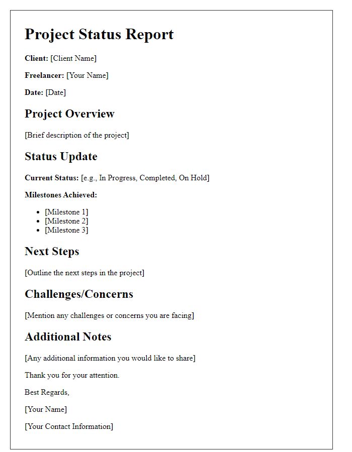 Letter template of freelance project status report