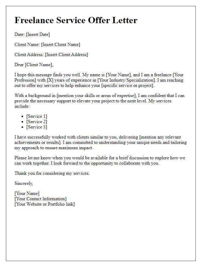 Letter template of freelance service offering enhancement