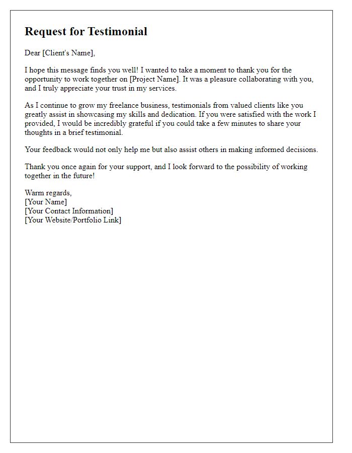 Letter template of freelance testimonial request