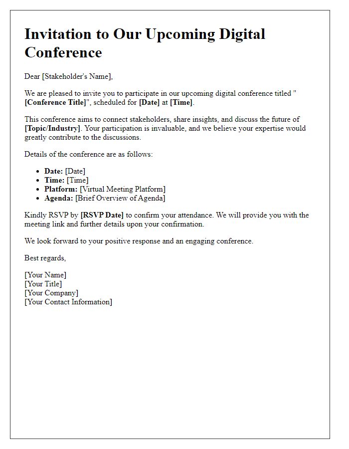 Letter template of arranging a digital conference for stakeholders