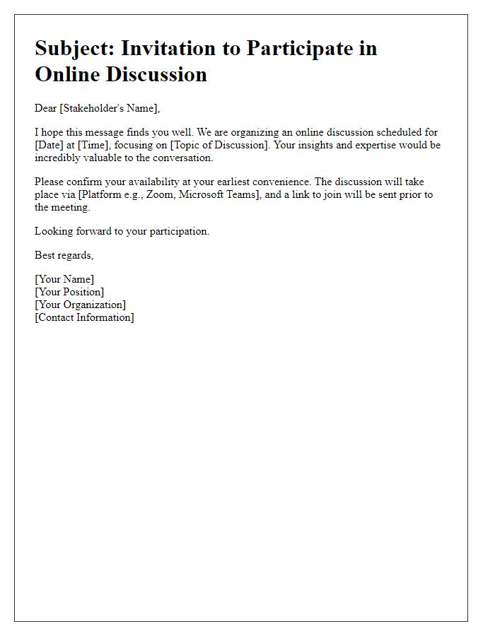 Letter template of coordinating an online discussion with stakeholders