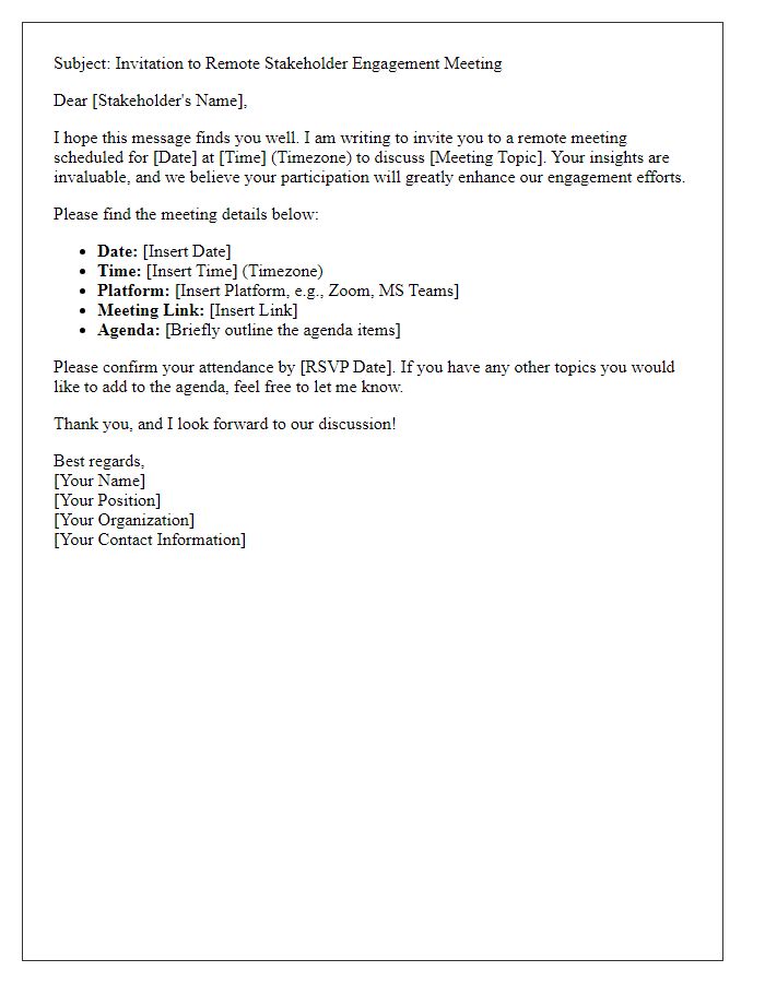 Letter template of planning a remote meeting for stakeholder engagement