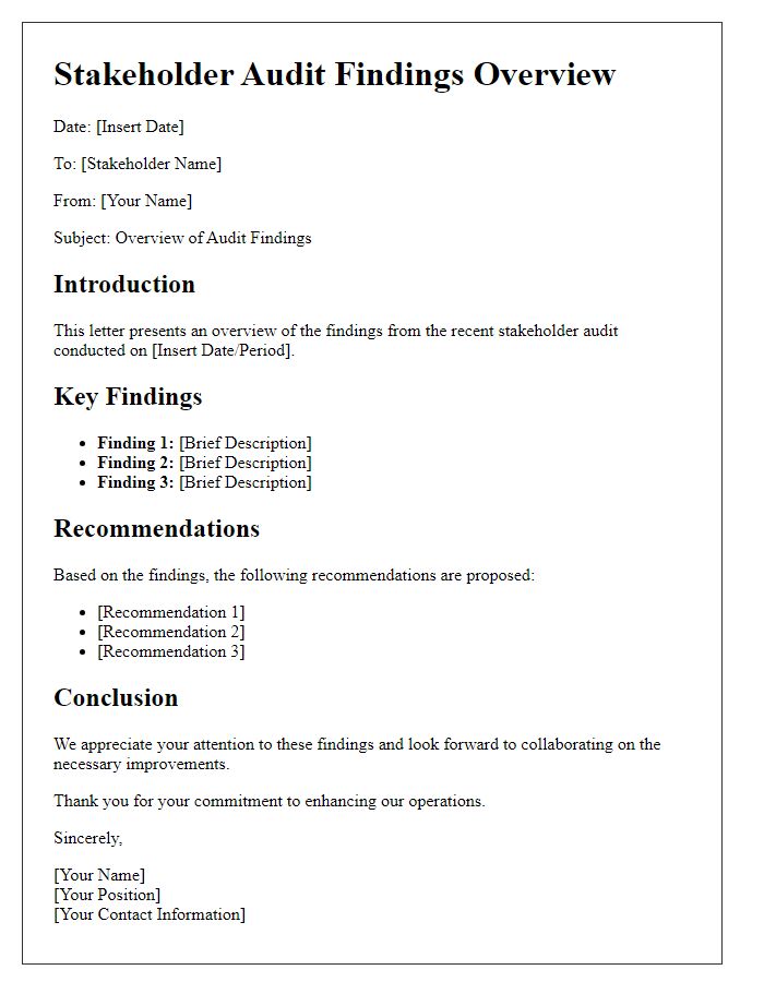 Letter template of stakeholder audit findings overview.