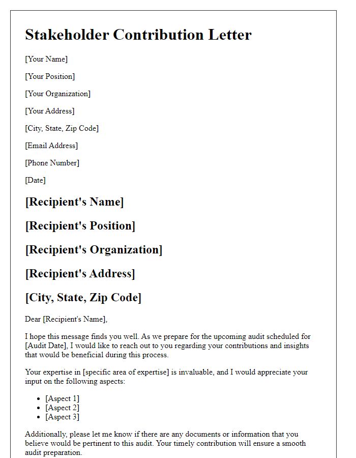 Letter template of stakeholder contributions to audit preparation.