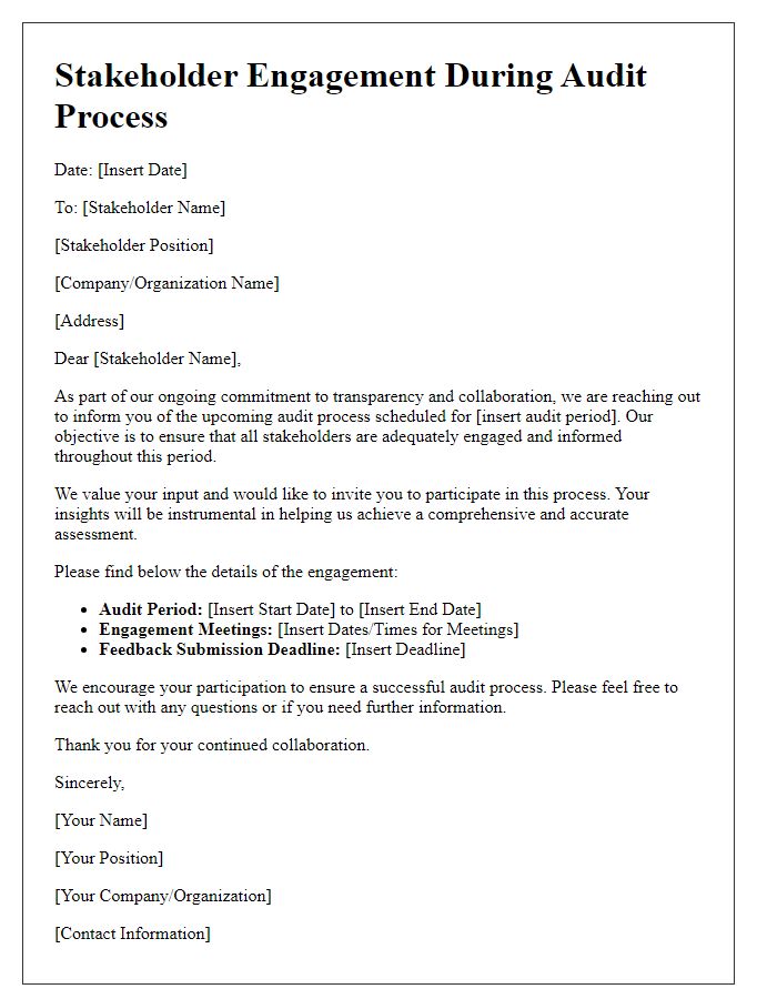 Letter template of stakeholder engagement during audit process.