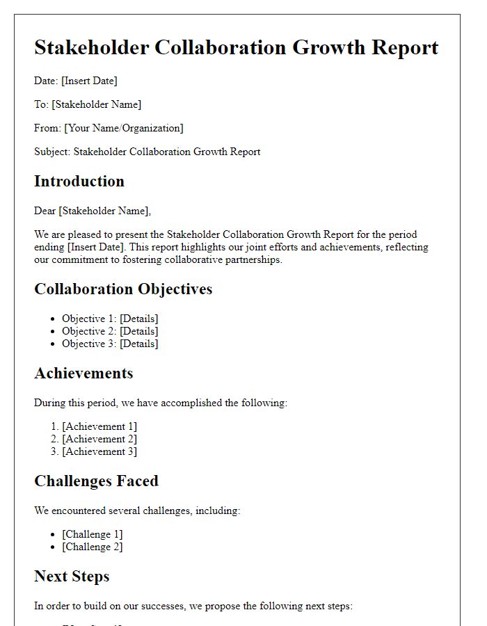 Letter template of stakeholder collaboration growth report