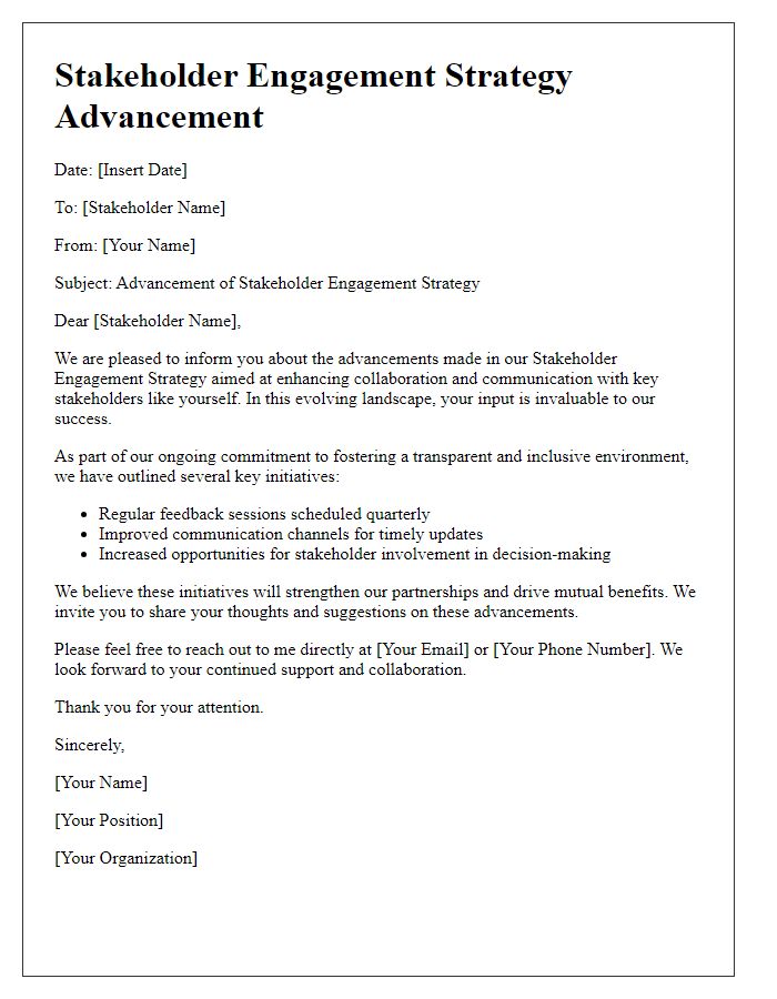 Letter template of stakeholder engagement strategy advancement