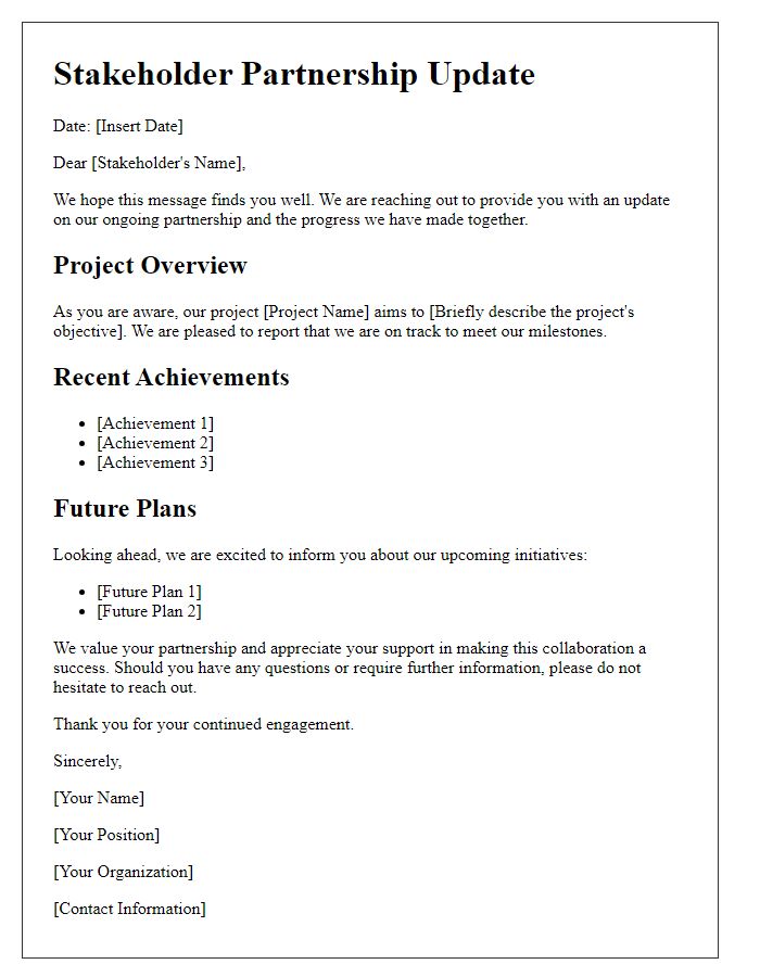 Letter template of stakeholder partnership update