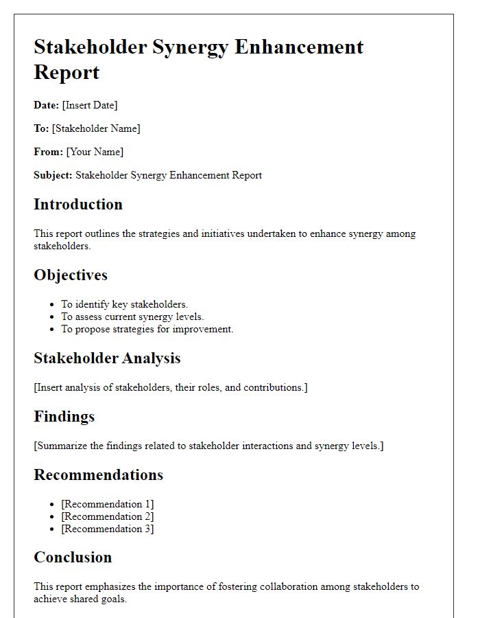 Letter template of stakeholder synergy enhancement report