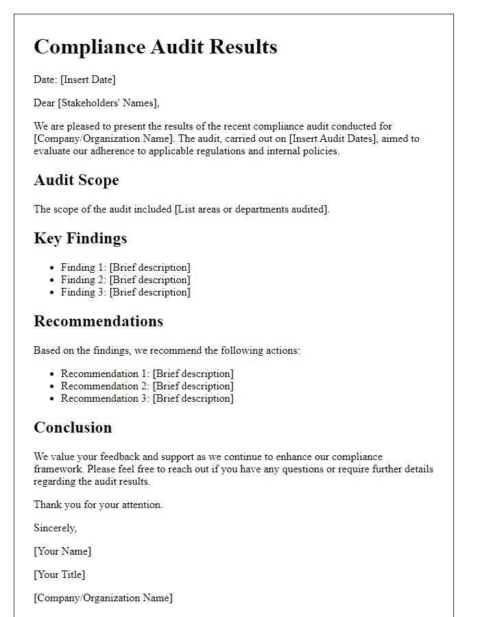 Letter template of compliance audit results for stakeholders