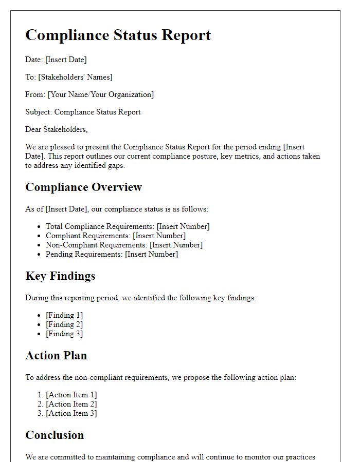 Letter template of compliance status report for stakeholders