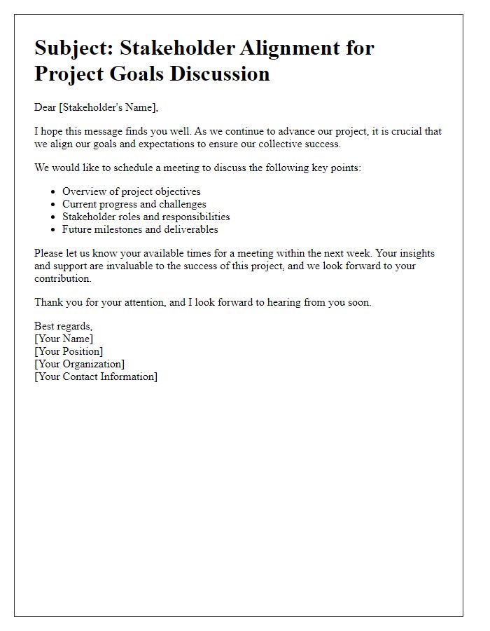 Letter template of stakeholder alignment for project goals discussion