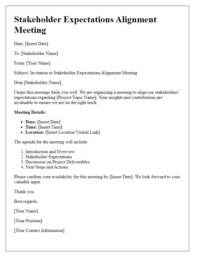 Letter template of stakeholder expectations alignment meeting