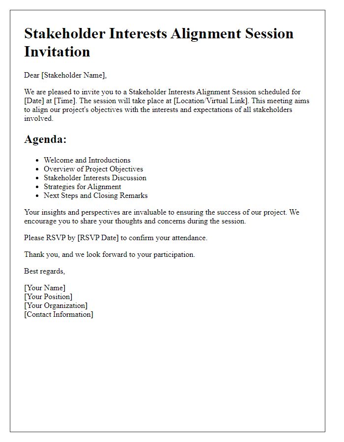 Letter template of stakeholder interests alignment session