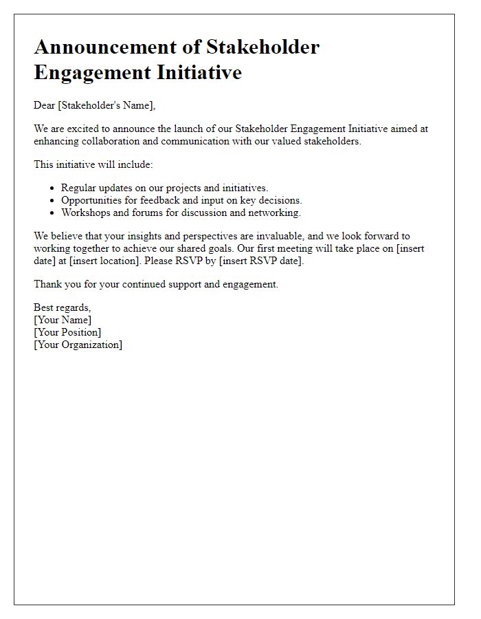 Letter template of stakeholder engagement initiative announcement.