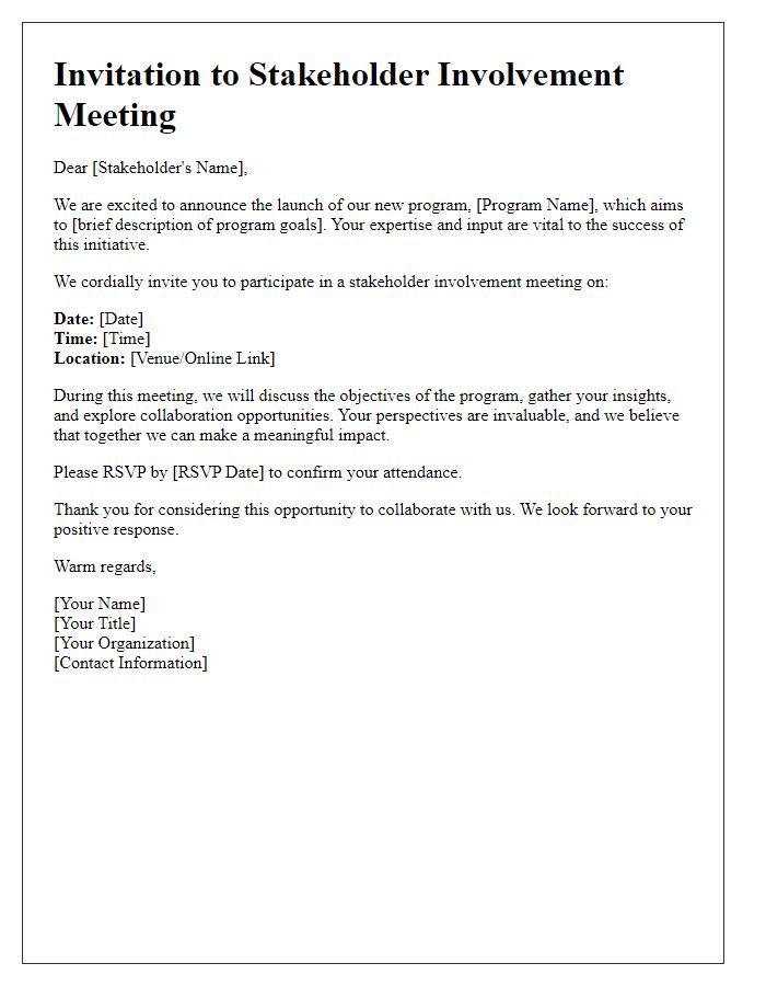 Letter template of stakeholder involvement invitation for program launch.