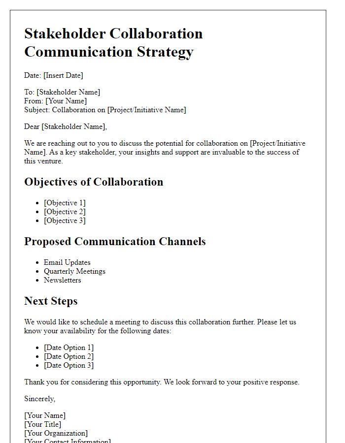 Letter template of stakeholder collaboration communication strategy