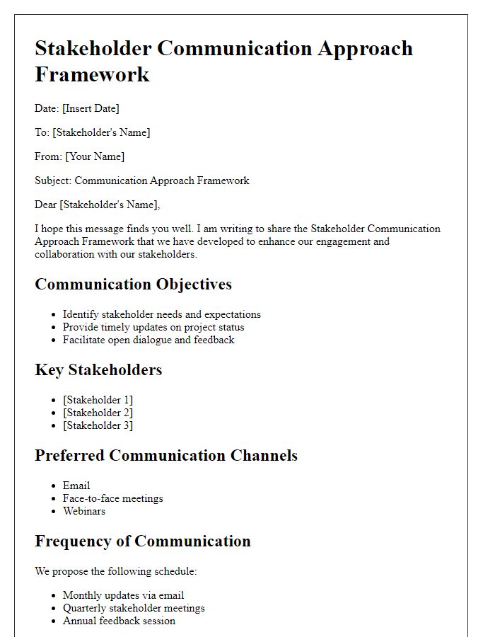 Letter template of stakeholder communication approach framework