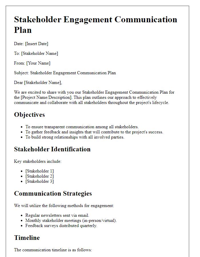 Letter template of stakeholder engagement communication plan