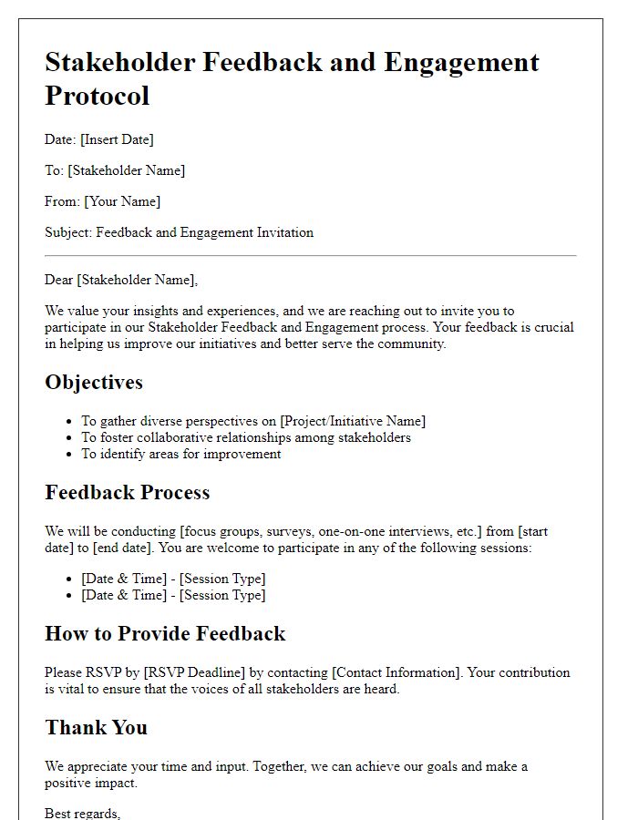 Letter template of stakeholder feedback and engagement protocol