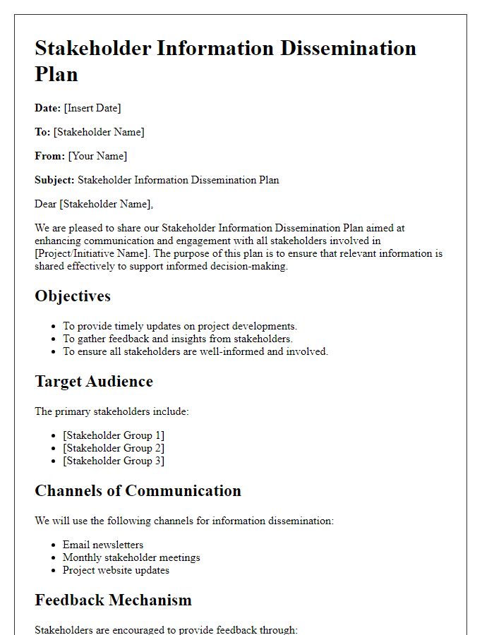 Letter template of stakeholder information dissemination plan