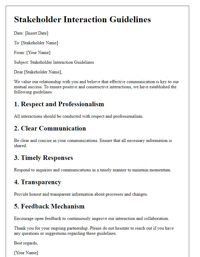 Letter template of stakeholder interaction guidelines