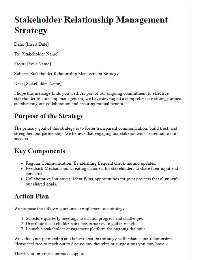 Letter template of stakeholder relationship management strategy