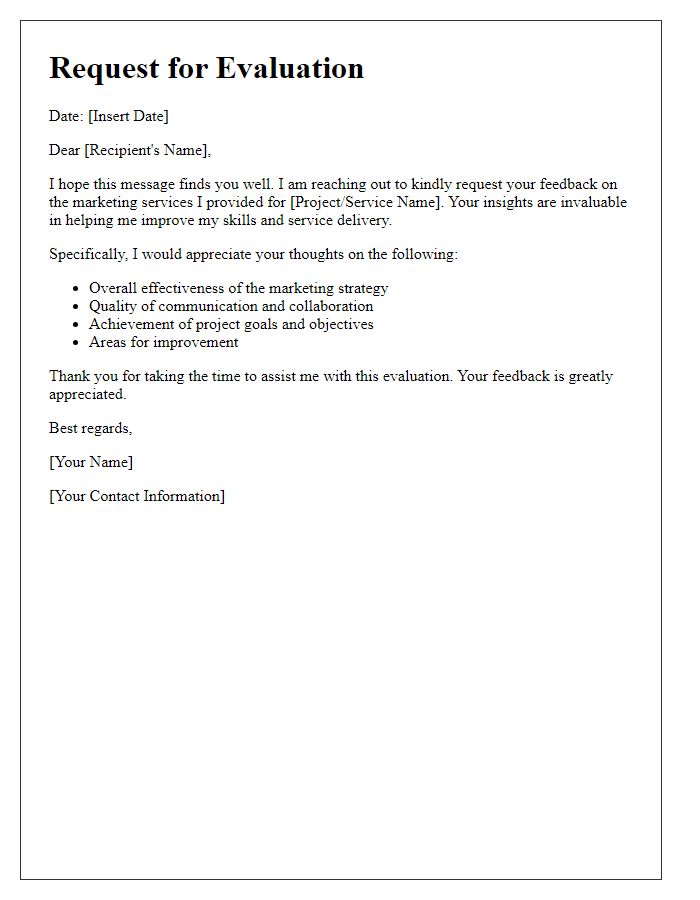 Letter template of freelance marketing evaluation request