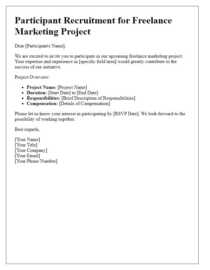 Letter template of freelance marketing participant recruitment